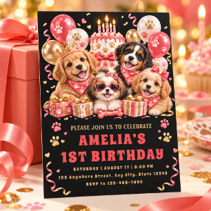 Adorable Puppy Pawty Girls Birthday Invitation