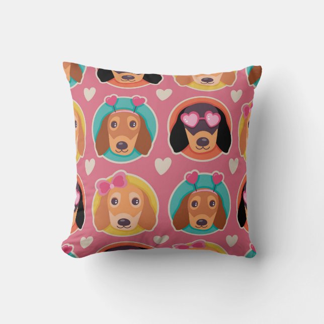 Adorable Puppy Portrait Pattern Throw Pillow (Front)