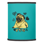 Adorable Puppy Pug on teal with hearts
