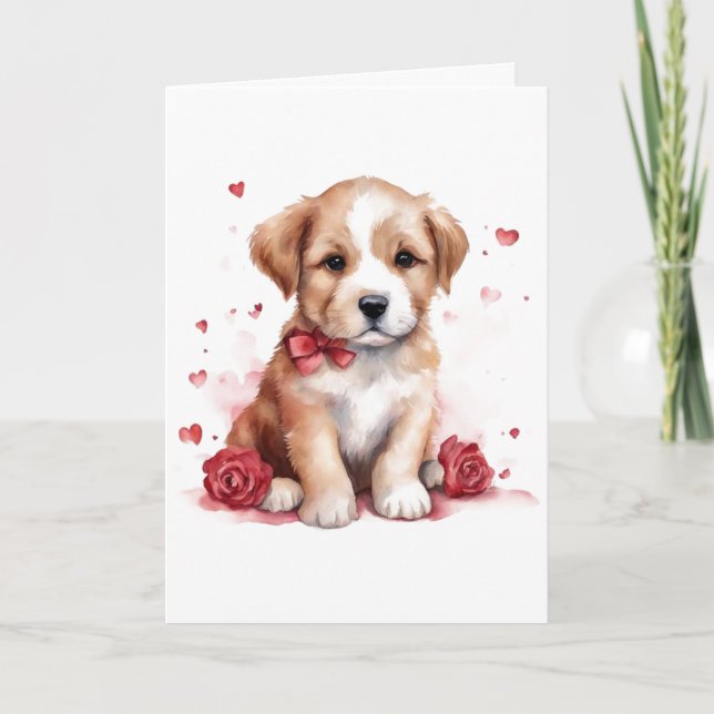 Adorable Puppy Valentine's Day Card (Front)