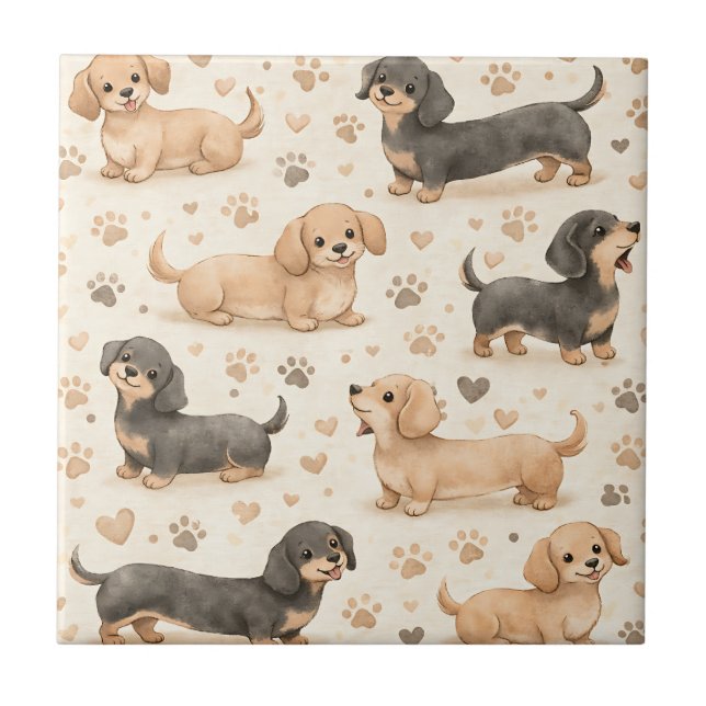 Adorable Puppy Watercolor Pattern (1) Tile (Front)