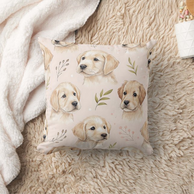 Adorable Puppy Watercolor Pattern (2) Throw Pillow (Blanket)