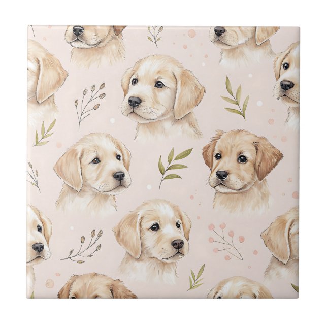 Adorable Puppy Watercolor Pattern (2) Tile (Front)