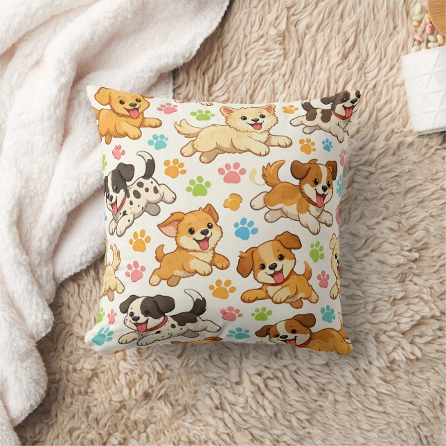 Adorable Puppy Watercolor Pattern (3) Throw Pillow (Blanket)