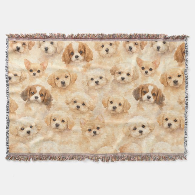 Adorable Puppy Watercolor Pattern (4) Throw Blanket (Front)