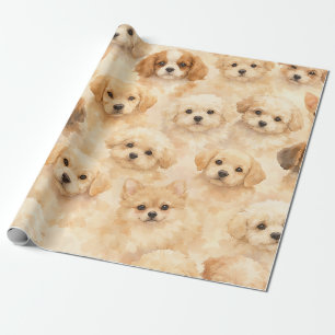 Adorable Puppy Watercolor Pattern (4) Wrapping Paper