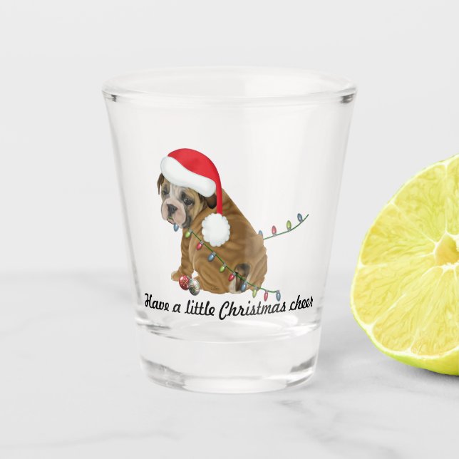 Adorable Puppy With Christmas Hat and Lights  Shot Glass (Front)