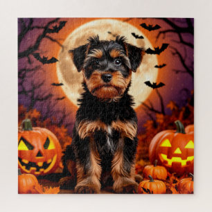 Adorable Puppy with Halloween Background Jigsaw Puzzle