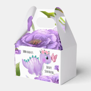 Adorable Purple Dinosaur Floral Baby Shower Favor Box