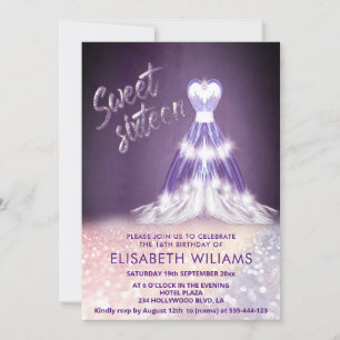 Adorable purple dress charming glittery ombre invitation