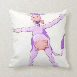 Adorable Purple Leaping Cow Throw Pillow