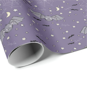Adorable Purple Spooky Cute Bats Halloween Wrapping Paper