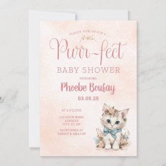 Adorable "Purr-fect" Kitten Baby shower Invitation