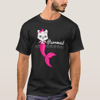 Adorable Purrmaid White Cat Cute Mermaid Beach Gir T-Shirt