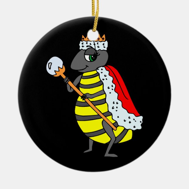 Adorable Queen Bee Cartoon Ceramic Ornament (Front)