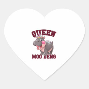 Adorable QUEEN MOO DENG Mom Baby Hippo Princess Ch Heart Sticker