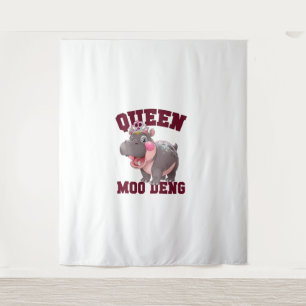 Adorable QUEEN MOO DENG Mom Baby Hippo Princess Ch Tapestry