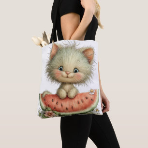 ADORABLE QUIRKY SUMMER THEMED KITTEN TOTE BAG