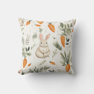Adorable Rabbit and Carrot Fabric 3 Throw Pillow