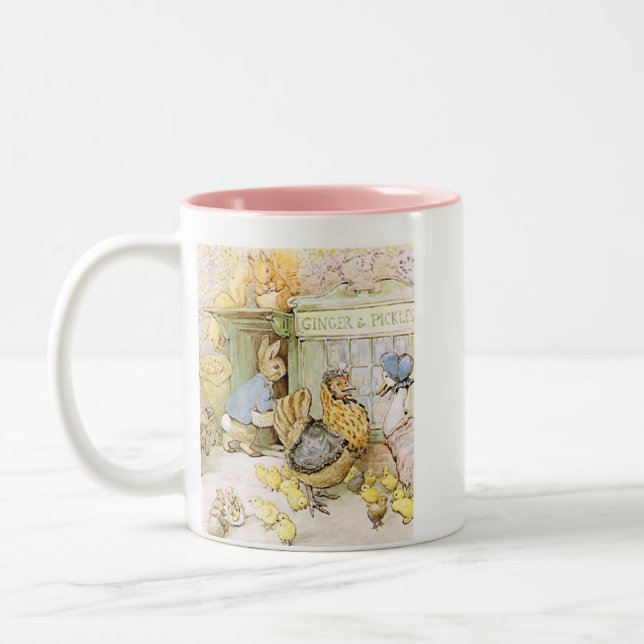 Adorable Rabbit and Poultry Two-Tone Coffee Mug (Left)