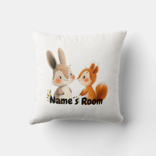 Adorable Rabbit and Squirrel Friends Kids Room Throw Pillow