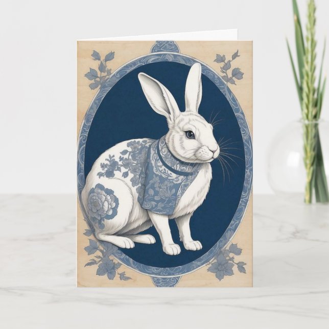 Adorable Rabbit Bleu Toutes les occasions Carte de (Devant)