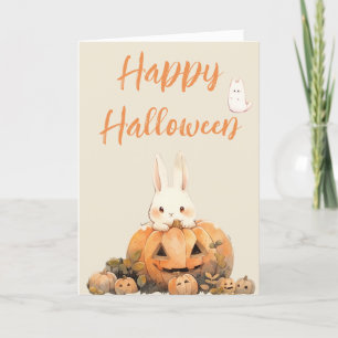 Adorable Rabbit in Pumpkin Patch #2 Halloween  Holiday Card