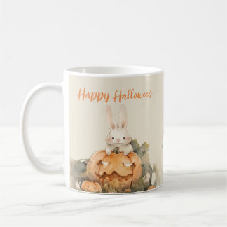 Adorable Rabbit in Pumpkin Patch Halloween Coffee Mug