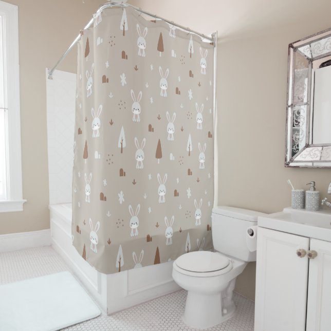 Adorable Rabbit Pattern Shower Curtain (In Situ)