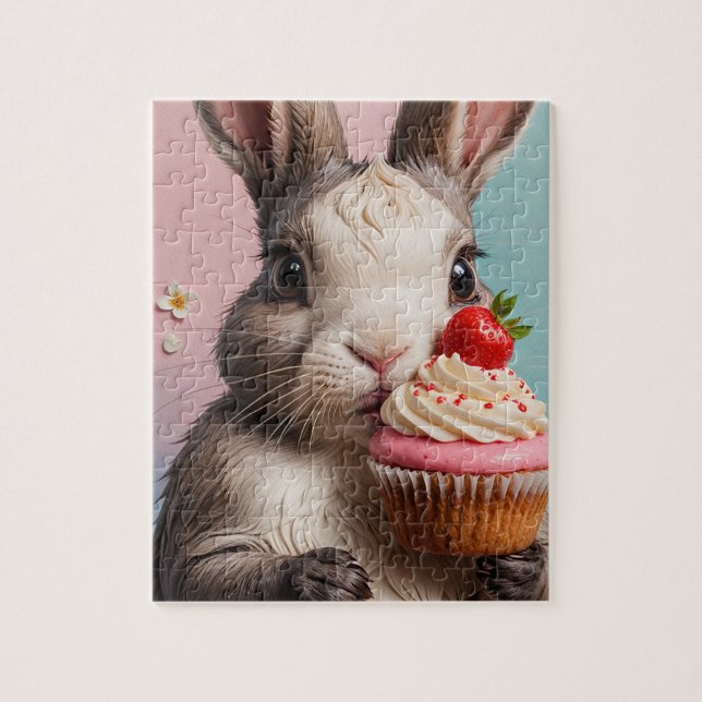 Adorable Rabbit With Cupcake Jigsaw Puzzle (Vertical)