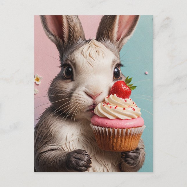 Adorable Rabbit With Cupcake Postcard (Front)