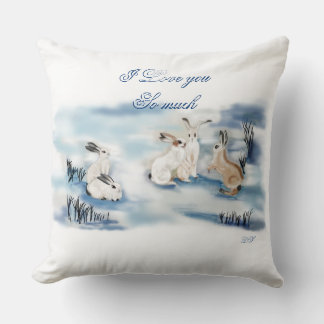 Adorable rabbits digital drawing  throw pillow