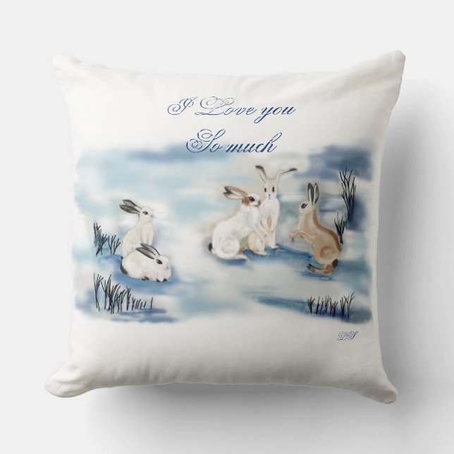 Adorable rabbits digital drawing  throw pillow (Front)