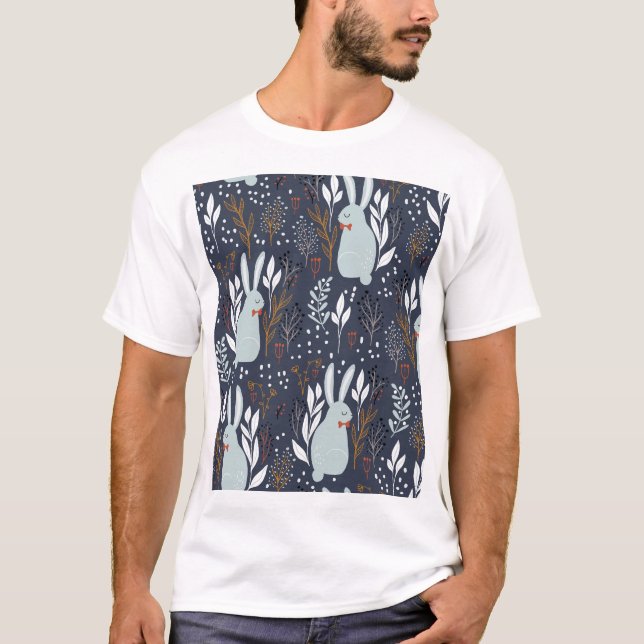 Adorable Rabbits: Forest Seamless Pattern T-Shirt (Front)