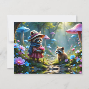 Adorable Raccoon all dressed up with Rose greeting Postcard