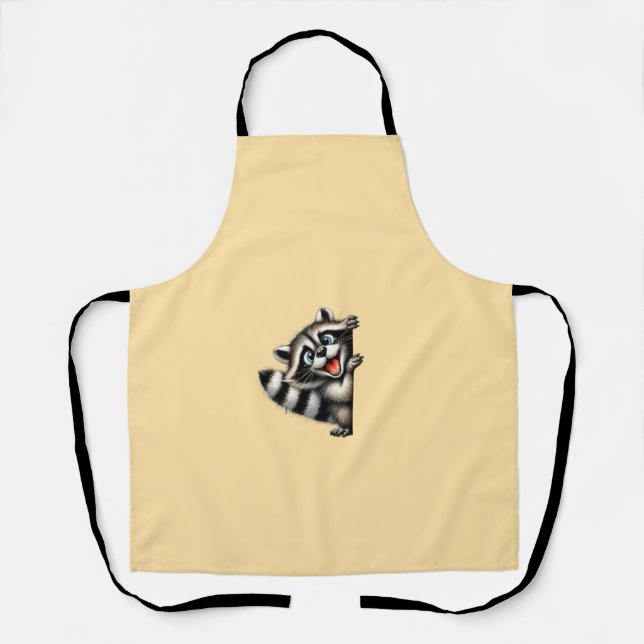 Adorable Raccoon Christmas Peek - Cute Holiday Gif Apron (Front)