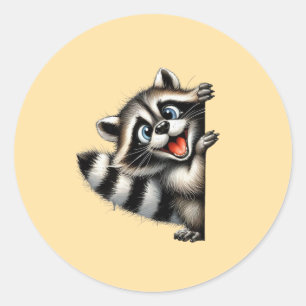 Adorable Raccoon Christmas Peek - Cute Holiday Gif Classic Round Sticker