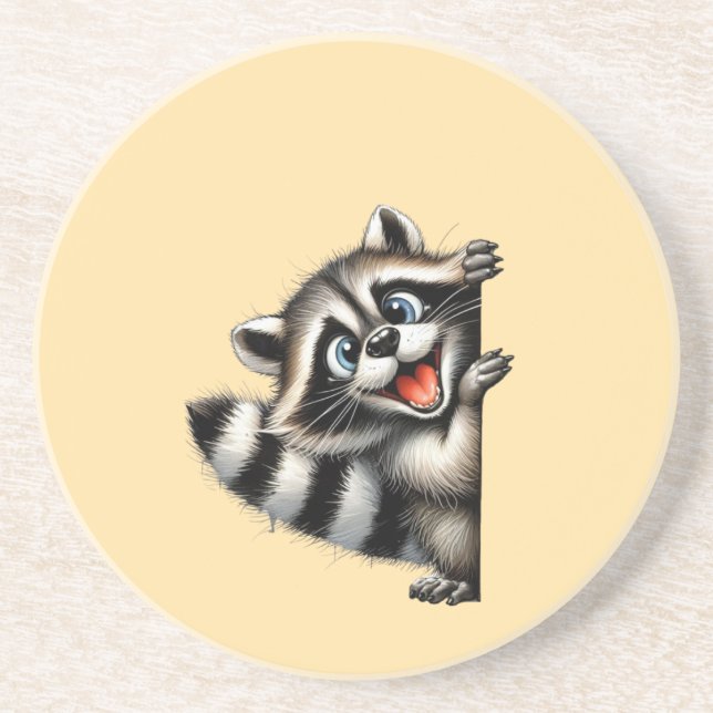Adorable Raccoon Christmas Peek - Cute Holiday Gif Coaster (Front)