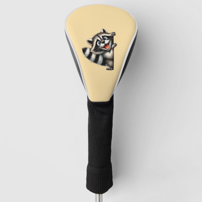 Adorable Raccoon Christmas Peek - Cute Holiday Gif Golf Head Cover (Front)