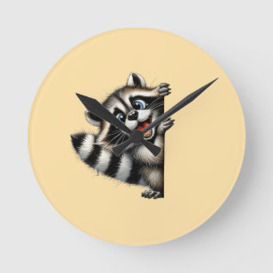 Adorable Raccoon Christmas Peek - Cute Holiday Gif Round Clock