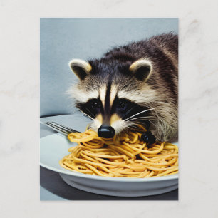 Adorable Raccoon Eating Spaghetti Postcard