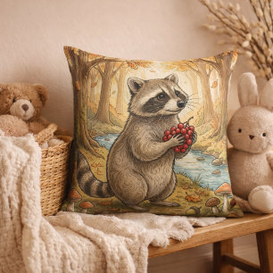 Adorable Raccoon Forest Animals Throw Pillow