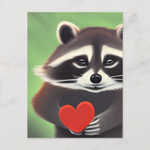 Adorable Raccoon Holding A Heart Postcard