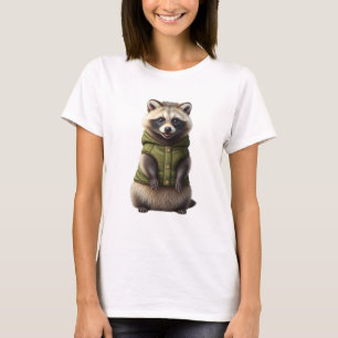 Adorable Raccoon in Green Knit Vest T-Shirt