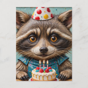 Adorable Raccoon With a Birthday Cake Postcard