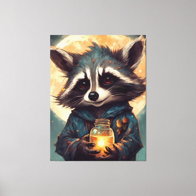 Adorable Raccoon With a Magic Potion Canvas Print (Front)