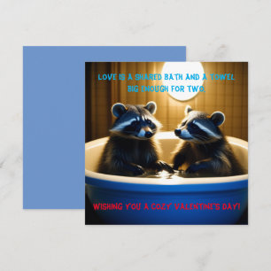 Adorable Raccoons in Bathtub Fun Valentine's Day Holiday Card