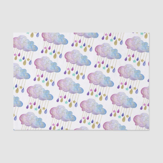 Adorable Rainbow Clouds & Gold Baby Girl Shower Tissue Paper (Front)