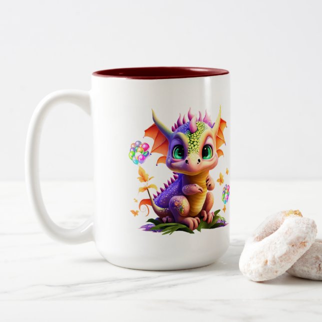Adorable Rainbow Dragon Design Mug (Avec donut)