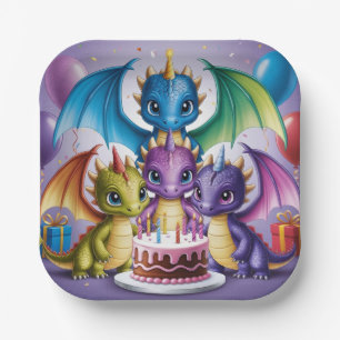 Adorable Rainbow Dragons Paper Plate